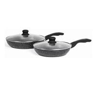 Westinghouse Non-Stick Frying Pan Set 4 Piece With Lids 24Cm 28Cm Induction Compatible Aluminium Cookware Set Black