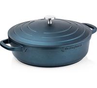 Westinghouse Performance Series Saute Pan with Lid - 32cm Shallow Casserole Dish - Lightweight Cast Aluminium - For Induction, All Stoves & Oven Proof - Handle Covers Included - Blue