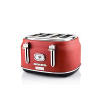 Westinghouse Retro 4-Slice Toaster - Six Adjustable Browning Levels - with Self Centering Function & Crumb Tray - Including Warm Rack for Bread, Bagels, Sandwiches, & Croissants - Red