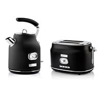 Westinghouse Retroline Breakfast Set Black, Toaster & Kettle, 1.7 Litres, Limescale Filter & Overheating Protection, Two Slot Toaster with Bun Attachment & Crumb Bowl