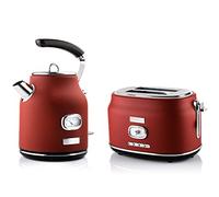 Westinghouse Retroline Breakfast Set Red, Toaster & Kettle, 1.7 litres, Limescale Filter & Overheating Protection, Two Slot Toaster with Bun Attachment and Crumb Bowl