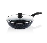 Westinghouse Wok Non Stick - Ø 30cm Induction Wok Pan with Lid - Black Marble