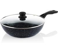Westinghouse Wok Non Stick - 30Cm Induction Wok Pan With Lid - Black Marble