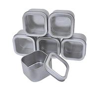WESTKAIBA Modern Minimalist Silver Rectangular Tin Can Container 6pcs, 7.7 x 7.7 x 5.2 cm Lidded Box Storage Box
