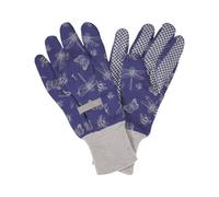 Westland Kent & Stowe Cotton Gloves Ladies Medium Flutterbugs Print Purple With Pvc Dots Grip Soft Breathable & Lightweight