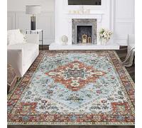 WESTLOOM Washable Rug 6x9 Living Room Area Rug Large Vintage Rug Thin Boho Carpet Bedroom Rug Distressed Oriental Non-Slip Non-Shedding Print Floor Carpet for Dining Room Kitchen