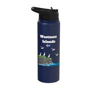 Westman Islands Puffin Colony Sea Cliffs Iceland Flag Stainless Steel Insulated Water Bottle