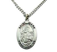 Westman Works St Mark Solid Pewter One Inch Saint Medal with Stainless Steel Chain, 1 Inch, Metal