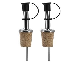Westmark 2 Spirits/Oil/Vinegar Pourer For Bottles, With Loop Cap, With Air Tube, Metal/Stainless Steel, Natural Cork, Inox Standard, Silver, 45302280
