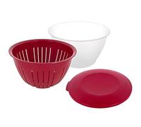 Westmark Bowl Set with Lid and Strainer, 3 pieces, Volume: 4.4 litres, Plastic, BPA-free, Olympia, Colour: Transparent/Red, 2418227R
