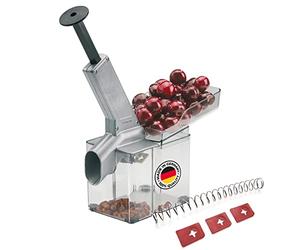 Westmark Cherry Pitter with Chute and Large Container, Including Wearing Parts Set 4pcs, Plastic/Stainless Steel/Aluminium, Kirschomat, Silver/Black/Transparent, 407022E6