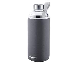 Westmark Drinking Bottle, made of printed glass, incl. protective cover, 1000 ml, glass/silicone/rubber, BPA-free, Viva, anthracite/silver/clear, 5274226A