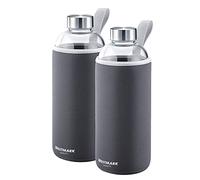 Westmark drinking bottle set, 2pcs, 2 drinking bottles made of glass with imprint, incl. 1 protective cover each, 1000 ml, glass/silicone/rubber, BPA-free, Viva, anthracite/silver/clear, 527422E6