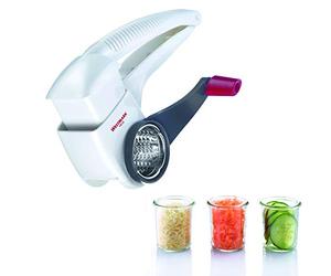 Westmark Drum Grater/Slicer With 3 Cutting Drums And Built-In Plunger, Stainless Steel/Plastic, Trio, White/Anthracite, 11722260