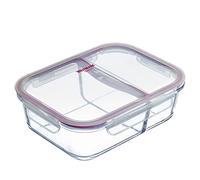 Westmark Glass Food Container, Filling Volume: 980 ml, With 2 Separate Compartments, Microwave And Oven Safe, Glass/Silicone/Plastic, Transparent/Red, 234622E1