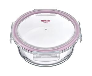 Westmark Glass Food Storage Container Round 1300 ml Microwave and Oven Safe Glass/Silicone/Plastic Transparent/Red 233522E1