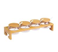 Westmark Jam Bar/Spice Rack, 13-piece set, 1 stand + 4 jars + 4 lids + 4 spoons, width: 38.5 cm, bamboo/glass/ceramic, Tapas + Friends, light brown/white, 69902260