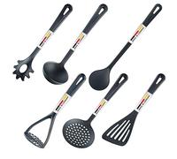 Westmark Kitchen Utensil Set, 6 pcs: spatula, cooking spoon, skimming spoon, spaghetti spoon, soup ladle, potato masher, Plastic, Gentle, Black, 283522E6