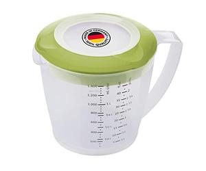 Westmark Mixing Cup/Measuring Jug with Splash Guard, Lid and Spout, Plastic, Volume: 1.4 Litres, Helena, Transparent/Green, 3105227A