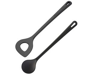 Westmark Pointed Spoon + Stirring/Cooking Spoon Set, 2 pcs., High-Heat Resistant up to 270 °C, Plastic, Gentle-Plus, Black, 288722E9