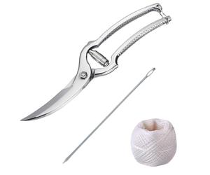 Westmark Set for Poultry, 3pcs, 1 Poultry Scissors with Spring Mechanism, 1 Dressing Needle + 1 Kitchen Twine 60m, Stainless Steel/Polyester, Classic, Silver/White, 137122E6