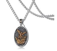 WESTMIAJW Gold St Saint Christopher Michael Medal Pendant Necklace Jewellery Gift for Men Boys 60cm