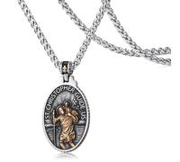 WESTMIAJW Gold St Saint Christopher Michael Medal Pendant Necklace Jewellery Gift for Men Boys 60cm