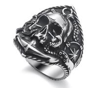 WESTMIAJW Gothic Mens Skull Ring Stainless Steel Punk Goth Anchor Skull Rings Jewellery for Men Size Y