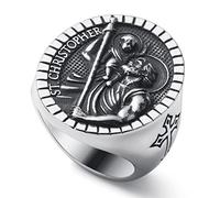 WESTMIAJW Mens St Christopher George Benedict Ring Stainless Steel Rings Religious Jewellery for Men Size Q,S,T1/2,V1/2,Y,Z+1