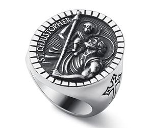 WESTMIAJW Mens St Christopher George Benedict Ring Stainless Steel Rings Religious Jewellery for Men Size Q,S,T1/2,V1/2,Y,Z+1