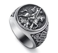 WESTMIAJW Mens St George Dragon Slayer Ring Stainless Steel Sovereign Signet Rings Religious Jewellery for Men Size Z+1