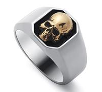 WESTMIAJW Skull Rings for Men Stainless Steel Gothic Punk Gold Skull Ring Jewellery Size T1/2