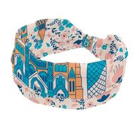 Westminster Abbey with Flowers Pattern Women's Wide Hairbands, Soft Turban Headband, Non Slip Head Wraps, Elastic Sweat Yoga Workout Headband Cross Knotted Hairwrap Bandana