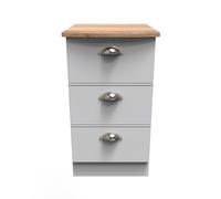 Westminster Ready Assembled 3 Drawer Bedside Cabinet in Grey Matt & Riviera Oak - Welcome Furniture | TJ Hughes