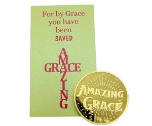 Westmon Works Amazing Grace Token Gift Set Inspirational Golden Metal Trinket and Prayer Card Pack - Christian Faith Collectible, S, Metal, No Gemstone