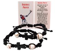 Westmon Works Baseball Bracelet Bundle with Holy Cards Set Rope Tie Wooden Cross Wrist Fashion, Pack of 2