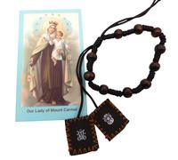 Westmon Works Brown Scapular Traditional Catholic Prayer Bracelet Set with Our Lady of Mount Carmel Holy Card