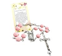 Westmon Works Cancer Prayer Rosary Bracelet Set Acrylic Pink Rose Bead and Metal Center and Crucifix Chaplet with Holy Card