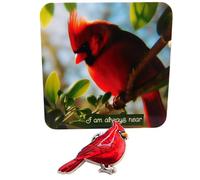Westmon Works Cardinal Lapel Pin Metal Brooch with 'I Am Always Near' Card Gift Set