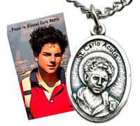 Westmon Works Carlo Acutis Medal Set New Teenage Saint of the Internet Italian Metal Pendant on a Stainless Steel Chain with Holy Card