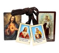 Westmon Works Catholic Brown Scapular Necklace Brown Cord Devotional with Sacred Heart of Jesus and Our Lady of Mount Carmel Laminated Holy Cards Made in USA