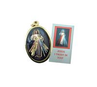 Westmon Works Divine Mercy Medal Set Italian Metal and Enamel Pendant with Saint Faustina Made in the USA Holy Card Prayer to Jesus I Trust In You Prayer