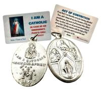 Westmon Works Four Way Medal with Act of Contrition I Am Catholic Call A Priest Laminated Divine Mercy Holy Card Set