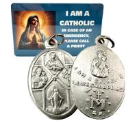 Westmon Works Four Way Medal with Act of Contrition I Am Catholic Call A Priest Laminated Our Lady of Grace Holy Card Set
