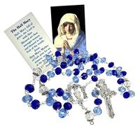 Westmon Works Hail Mary Rosary Prayer Set Blue Glass Bead Catholic Rosary with Holy Card Marian Gift for Prayer and Protection