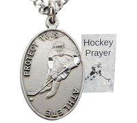 Westmon Works Hockey Pewter Medal Necklace with St Sebastian Stainless Steel Chain Boxed Set with Prayer Card Saint Expressions Premium Jewelry for Athletes
