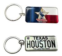 Westmon Works Houston Keychain Metal Lone Star State Souvenir Key Ring with Double-Sided Colorful License Plate and Flag Charm Enamel Finish