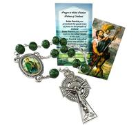 Westmon Works Irish Auto Rosary St Patrick Patron Saint of Ireland and St Christopher Italian Metal Car Rearview Mirror Charm with Two Holy Cards