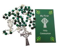 Westmon Works Irish First Holy Communion Rosary Gift Set with Metal Crucifix Charms and Glass Beads and Blessing Holy Card
