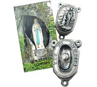 Westmon Works Lourdes Water Centerpiece Set Metal Rosary Center with Our Lady Holy Card